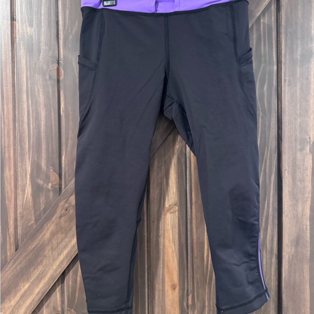 Lululemon Athletica Black Leggings with Purple Waistband